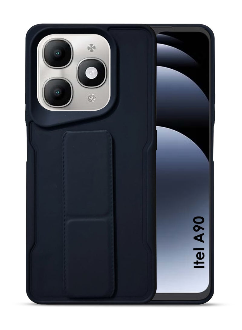 Itel A90 Hand Grip Case Cover - Magnetic Hand Grip Holder & Kickstand Case For Itel A90 - Strong Grip for Magnetic Car Holder, Stylish Silicone Case & Functional, Ultimate Convenience & Hands-Free Viewing - Black - Image 1